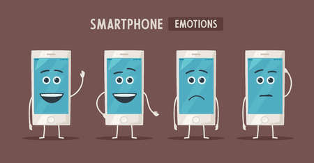 Hand holding smartphone with blank screen. Vector cartoon illustration. New mobile phone. For banners and posters.のイラスト素材