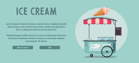 Street food or ice cream vendor truck. Cartoon vector illustration. Outdoor cart.のイラスト素材