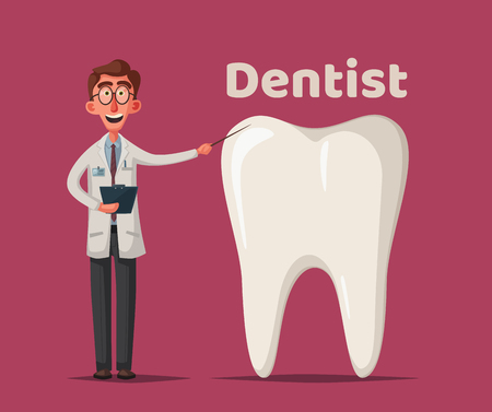 Cute happy smiling tooth. Vector cartoon illustration. Funny charactersのイラスト素材