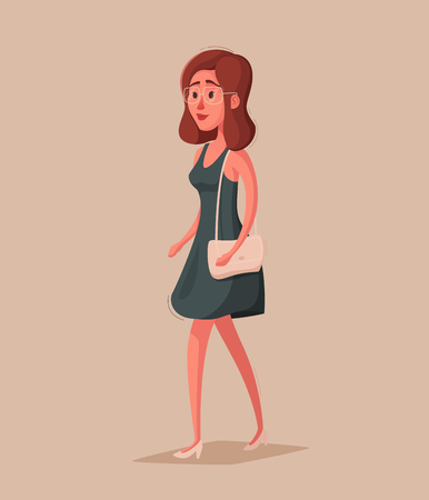 Fashioned girl. Female character. Cartoon vector illustration. Happy womanのイラスト素材