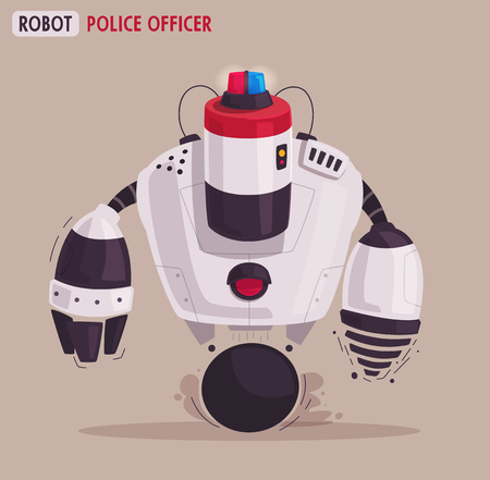 Police drone robot. Patrol cop with artificial intelligence. Vector cartoon illustration. Brutal android. Future technologies.のイラスト素材