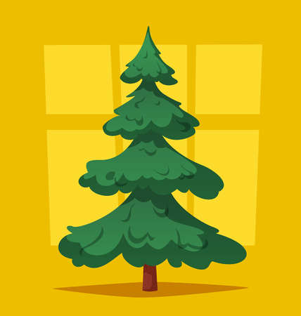 Empty Christmas tree. Cartoon vector illustration. Traditional plant without decoration. Happy New Year.のイラスト素材