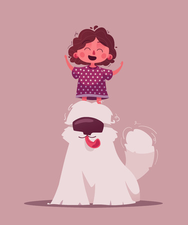 Little girl with pet. Cartoon vector illustrationのイラスト素材