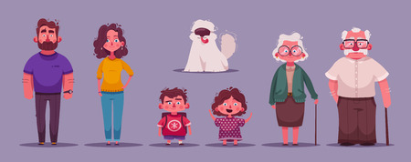 Big happy family together. Character design. Cartoon vector illustration