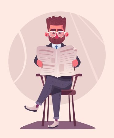 Businessman is reading a newspaper. Cartoon vector illustration. Character design. Breaking news. Business informationのイラスト素材