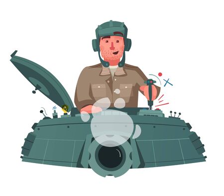 Character playing game on a panzer desk. Cartoon vector illustration. Gamer controls. Gaming concept. のイラスト素材