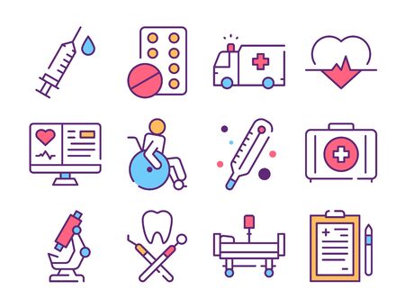 Medicine industry color linear icons setのイラスト素材