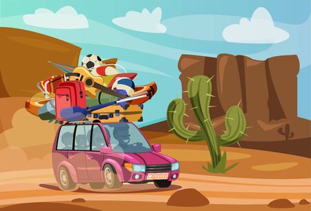 Summer vacation journey flat vector illustrationのイラスト素材
