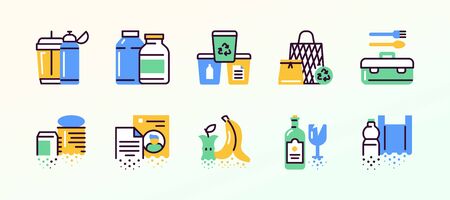 Zero waste color linear icons setのイラスト素材