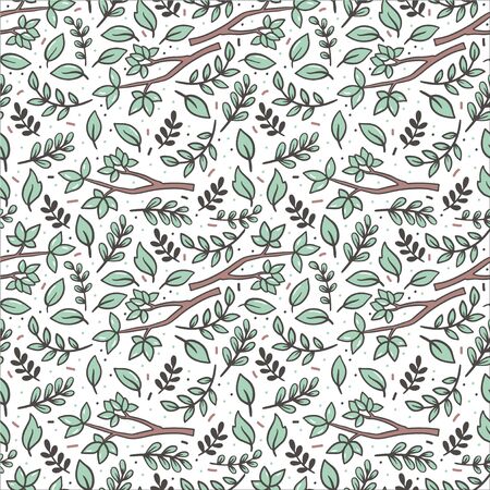 Green twigs flat vector seamless patternのイラスト素材