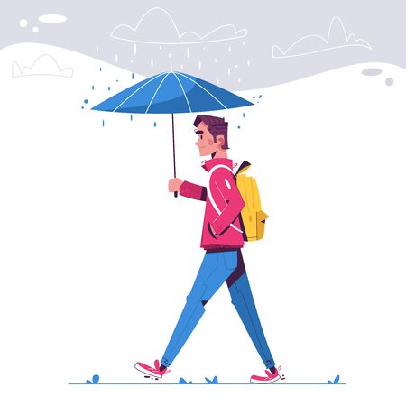 Walk in rainy day flat illustrationのイラスト素材
