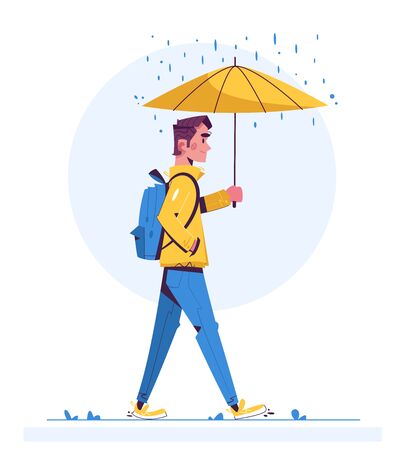 Walk in rainy day flat illustrationのイラスト素材
