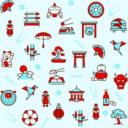 Japan items color linear icons setのイラスト素材