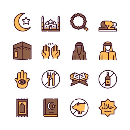 Muslim color linear vector icons set.のイラスト素材