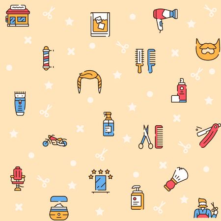 Barbershop outline icons set on white backgroundのイラスト素材