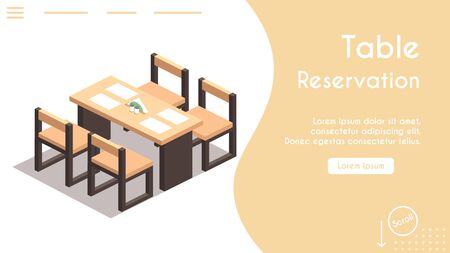 Vector banner isometric table reservation in cafeのイラスト素材