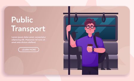 Vector banner illustration man passenger in subwayのイラスト素材