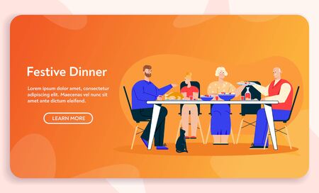 Vector character illustration of family dinnerのイラスト素材