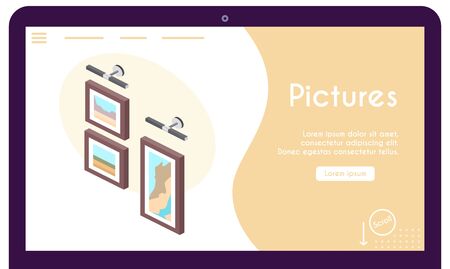 Vector banner of pictures on wall in isometric viewのイラスト素材