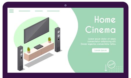 Vector banner of home cinema in isometric viewのイラスト素材