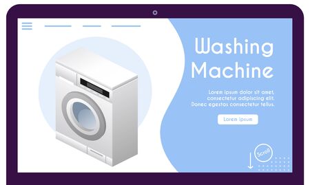 Vector banner of washing machine in isometric viewのイラスト素材