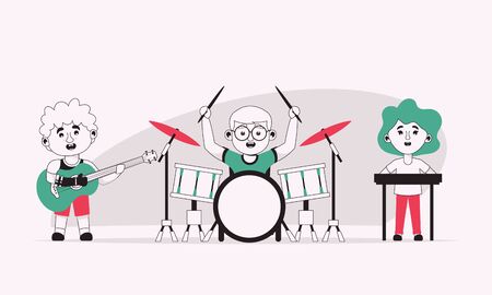 Vector character illustration of disabled kids playing in music bandのイラスト素材