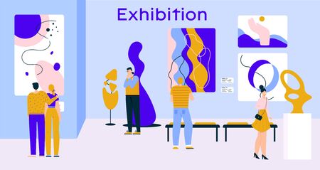 People visitors at exhibition of contemporary art in galleryのイラスト素材
