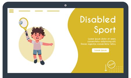 Vector banner illustration of disabled kid playing tennisのイラスト素材
