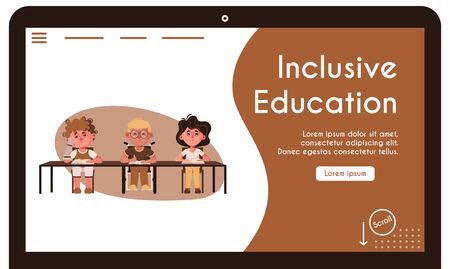 Vector banner illustration of disabled children inclusive educationのイラスト素材