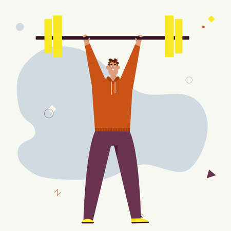 Smiling sportsman lifted barbell weightのイラスト素材