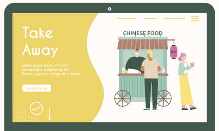 Take away food. Chinese cafe. Flat vector illustrationのイラスト素材