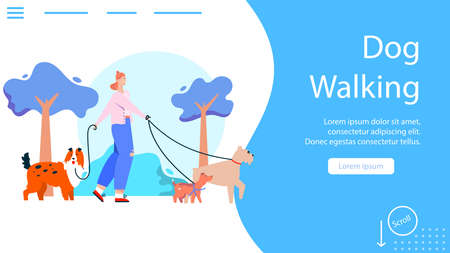 Vector banner of dog walking concept, pet sitting serviceのイラスト素材