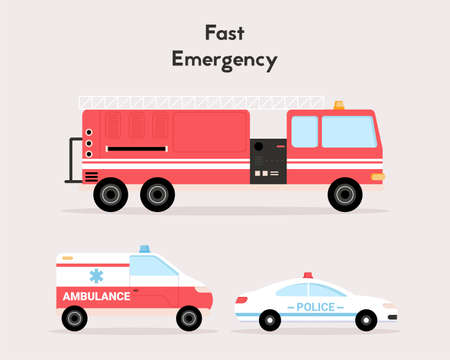 Fast emergency special vehicles set isolated objectsのイラスト素材