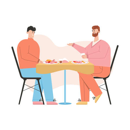 Gay couple have romantic dinner at restaurantのイラスト素材