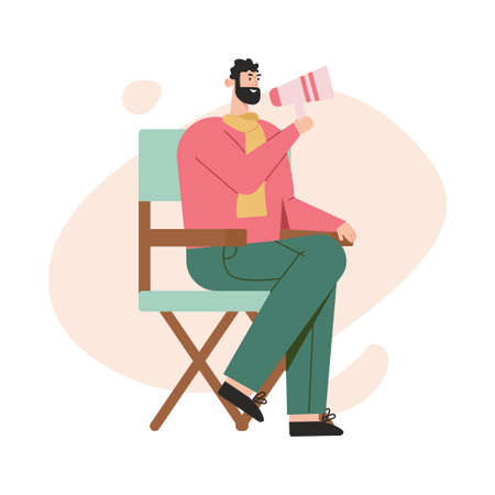 Film director with megaphone manages film making sceneのイラスト素材