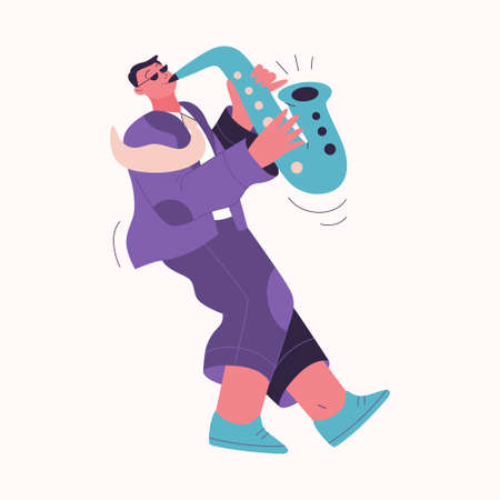 Jazz band member playing music at festival, concert or perform on stage.のイラスト素材