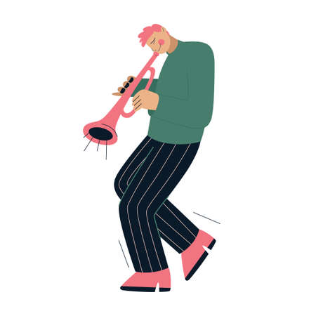 Jazz band member playing music at festival, concert or perform on stageのイラスト素材