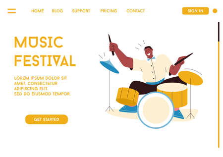 Jazz band member playing music at festival, concert or perform on stageのイラスト素材