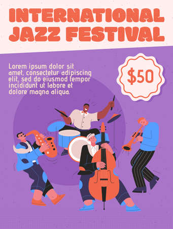 Jazz band playing music at festival, concert or perform on stageのイラスト素材