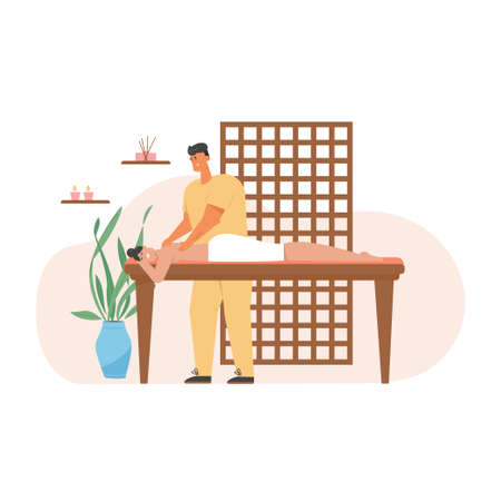 Smiling woman getting massage in spa salonのイラスト素材