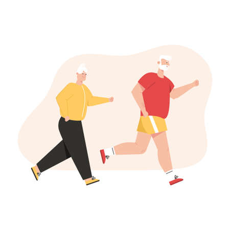 Grandfather and grandmother jogging togetherのイラスト素材