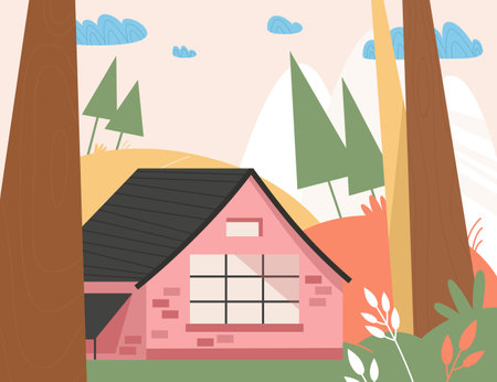 Country modern house in forest landscapeのイラスト素材