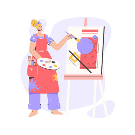 Female artist drawing abstract picture on canvasのイラスト素材