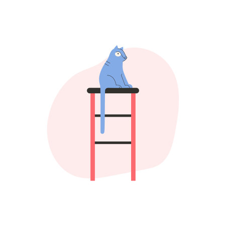Cute blue cat sitting on tall chair. Pet living at homeのイラスト素材