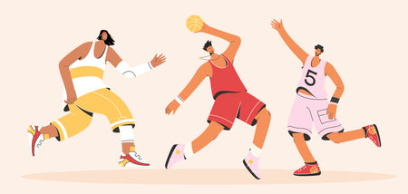 Basketball players in uniform playing streetballのイラスト素材
