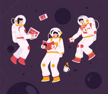 Astronauts flying in zero gravity at spaceのイラスト素材