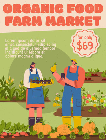 Vector poster of Organic Food at Farm Market conceptのイラスト素材