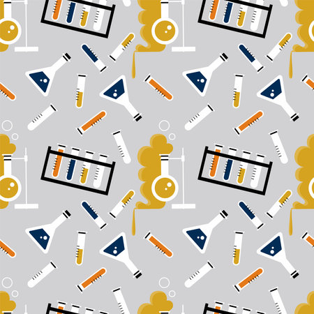 Vector seamless pattern with laboratory equipmentのイラスト素材