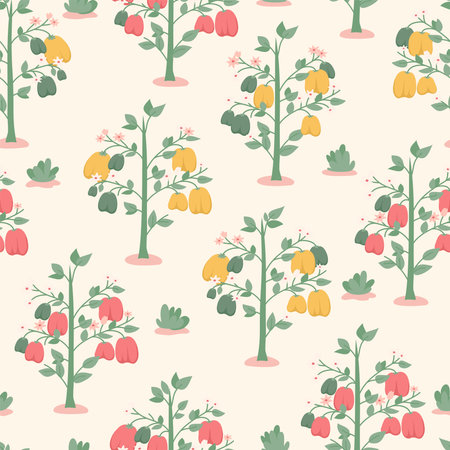 Vector seamless pattern with yellow, red and green bell peppersのイラスト素材