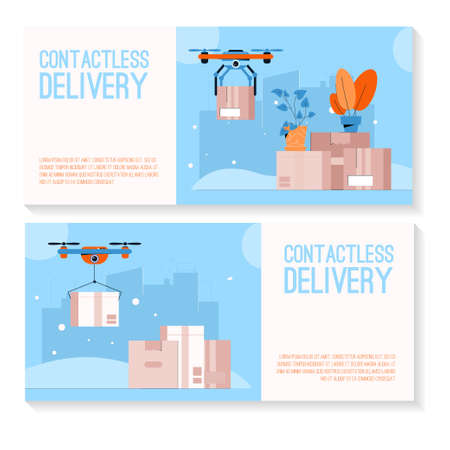 Vector illustration banner set of Contactless Delivery conceptのイラスト素材
